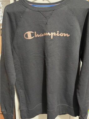 Champion Black Sweatshirt with Red, White & Blue Neck Trim